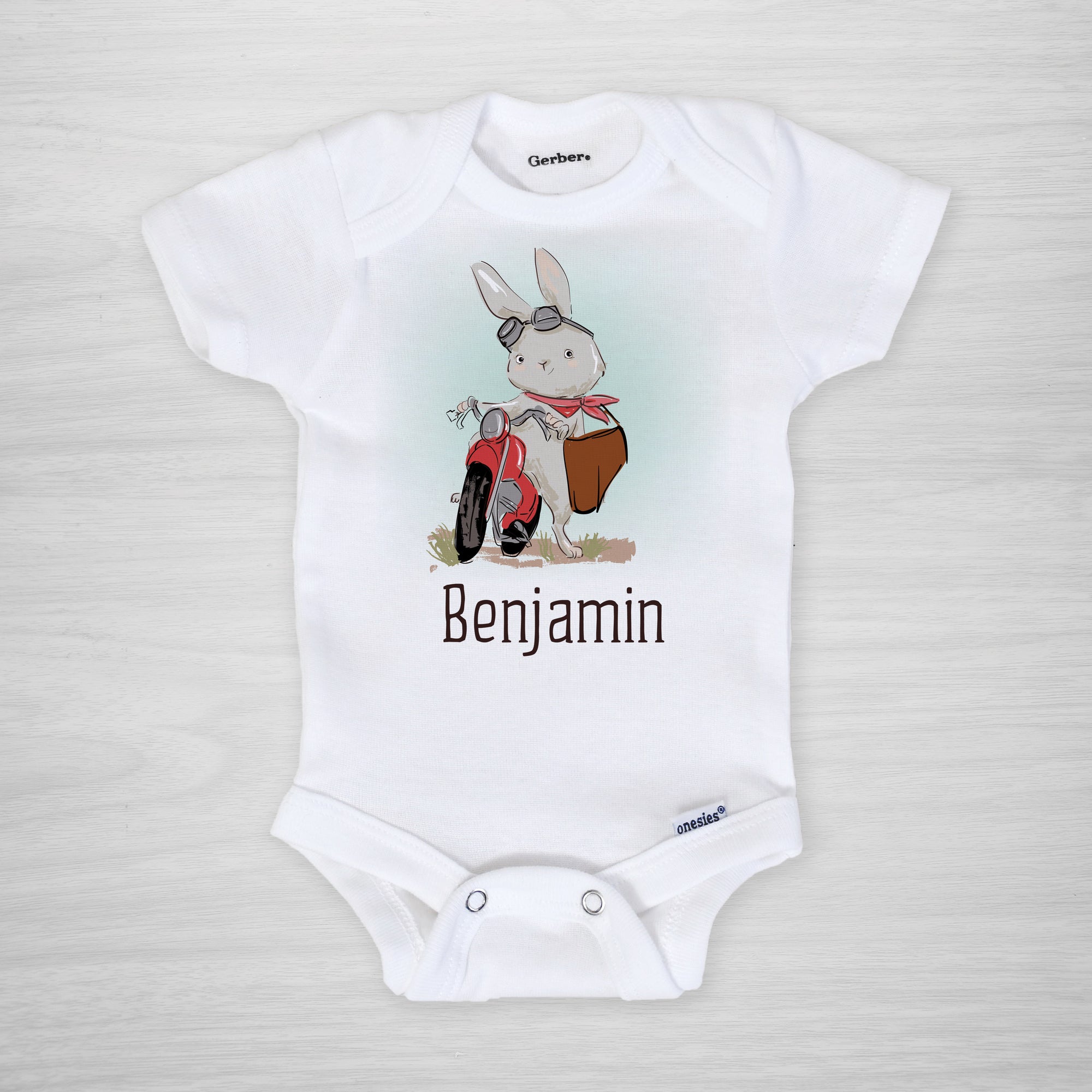 Motorcycle Easter Bunny Personalized Onesie, Long sleeved