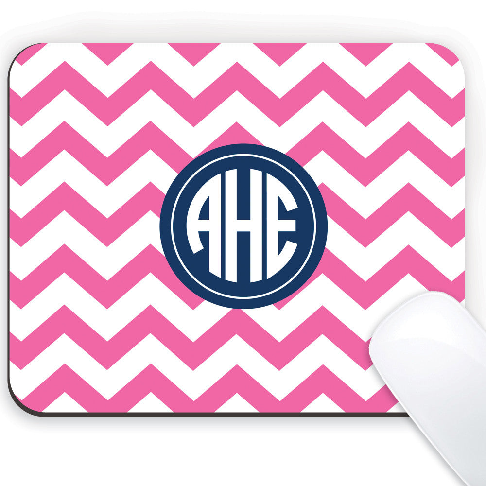 Hot Pink Chevron Mousepad with Monogram