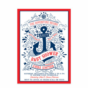 Nautical Baby Shower Invitation | Swanky Press (front view)