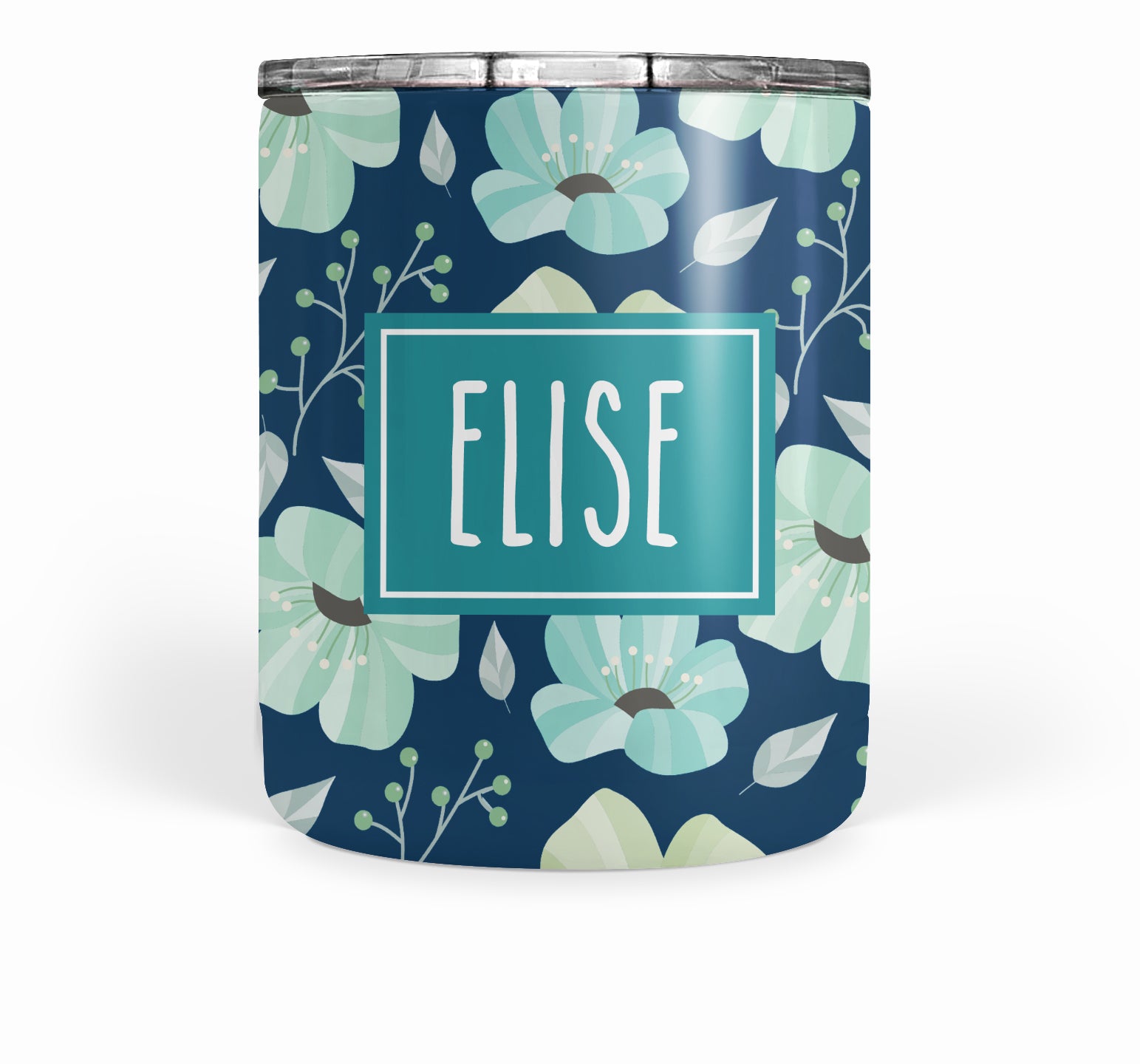 navy floral double-walled stainless steel tumbler wine coffee, PIPSY.COM