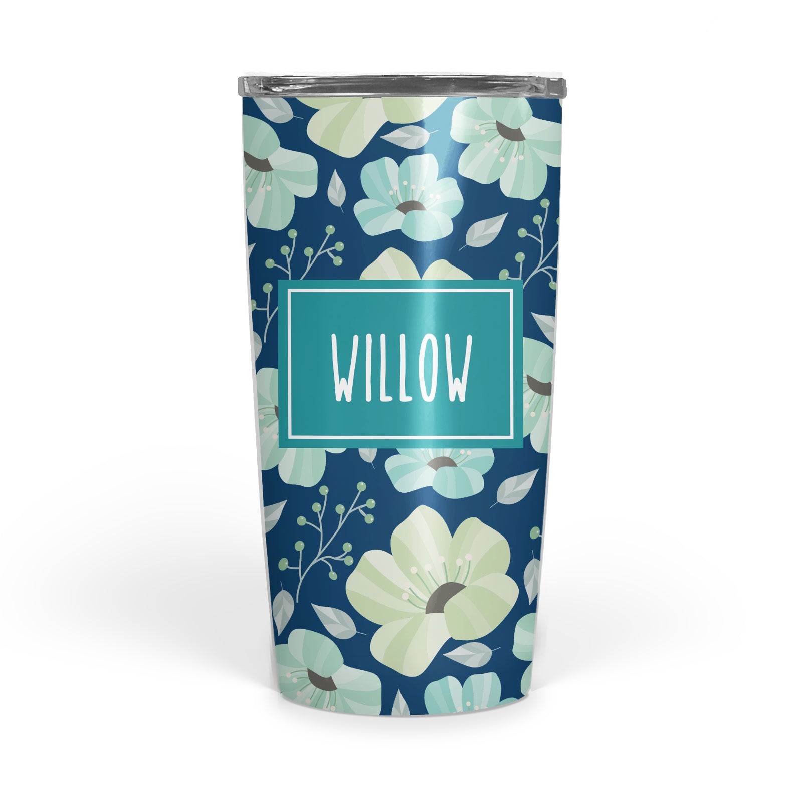 Navy Floral double-walled stainless steel coffee tumbler, PIPSY.COM
