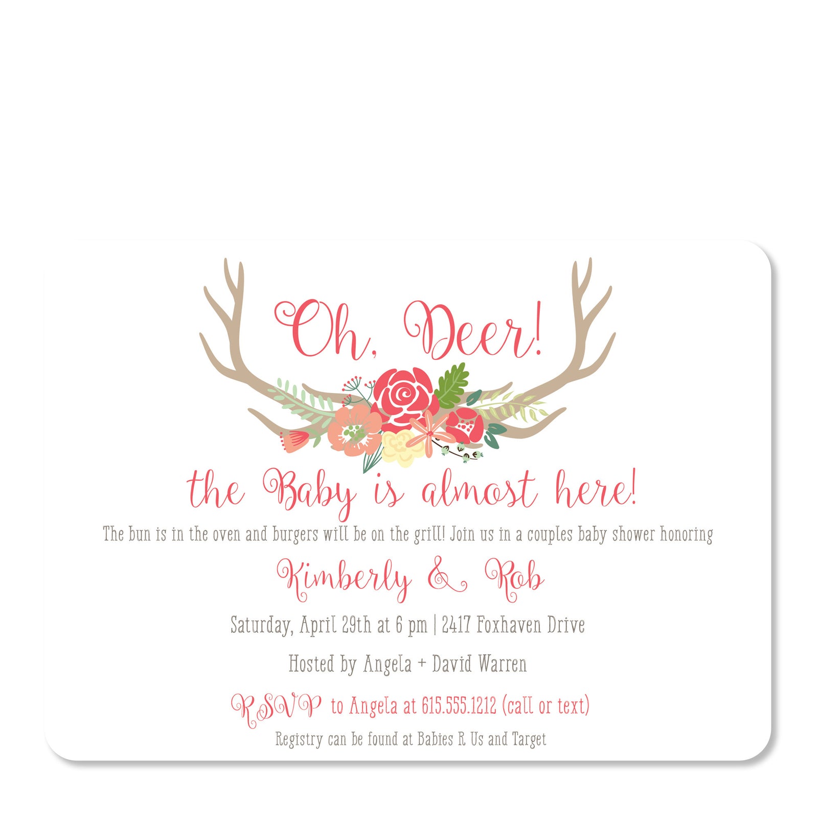Antler Baby Shower Invitation (Printed)