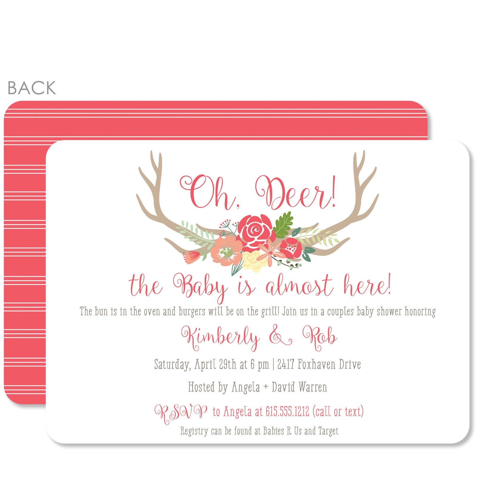 Antler Baby Shower Invitation (Printed)