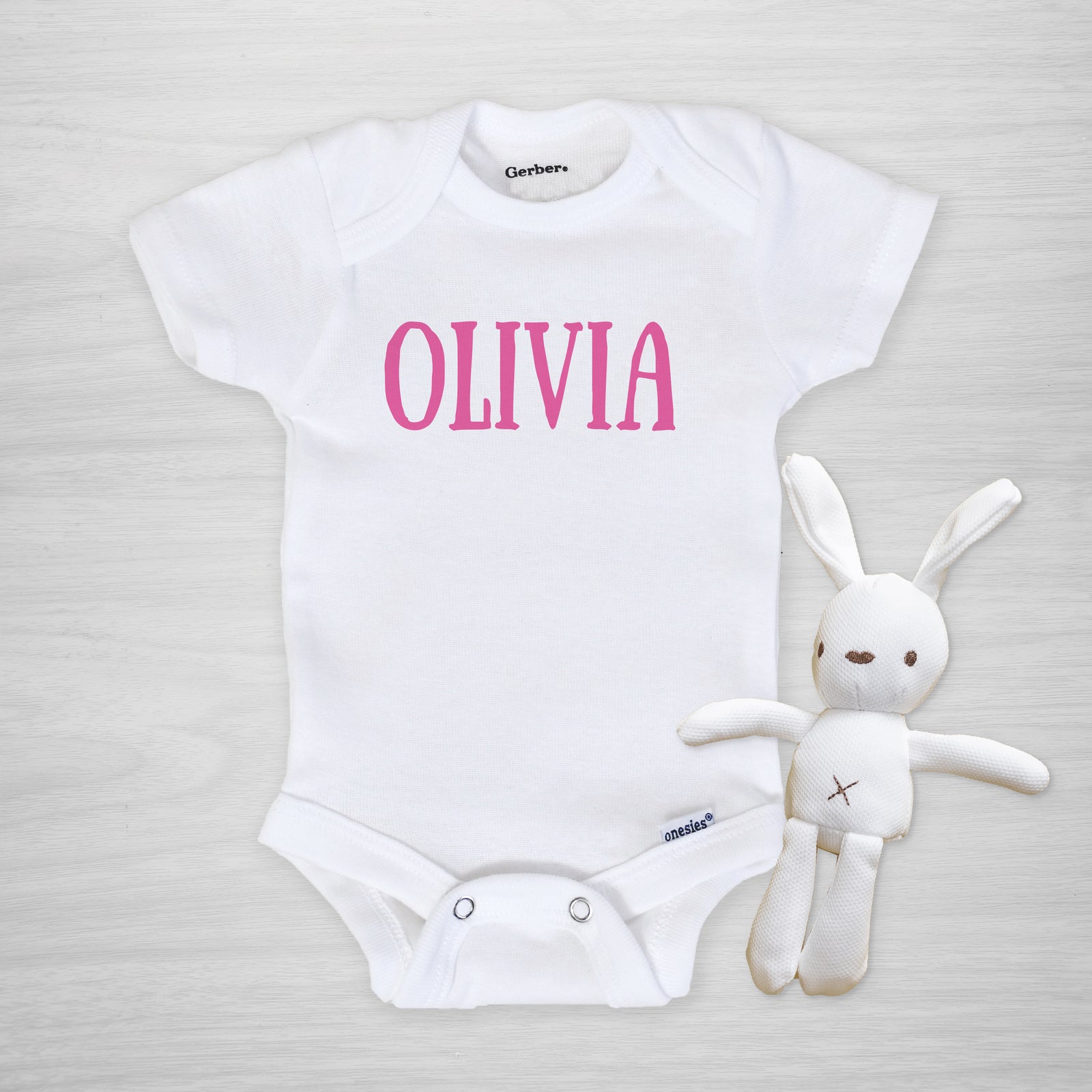 Personalized Name Gerber Onesie for Girl, short sleeved