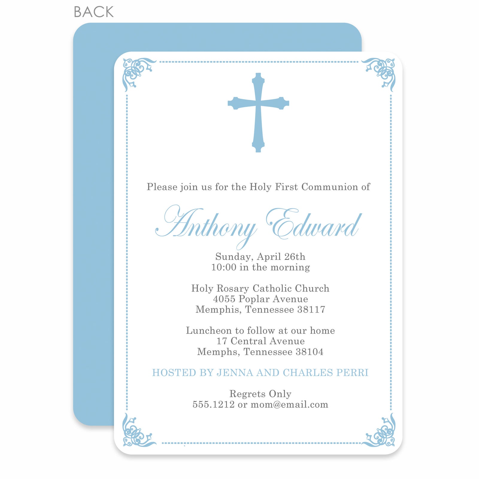 Ornate Frame Baptism/Christening Blue Invitation