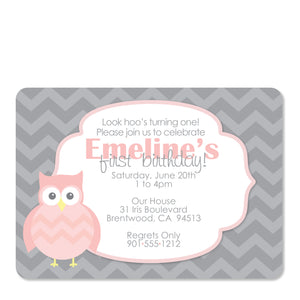 Pink Owl Party Birthday Invitation | Pipsy.com | Front