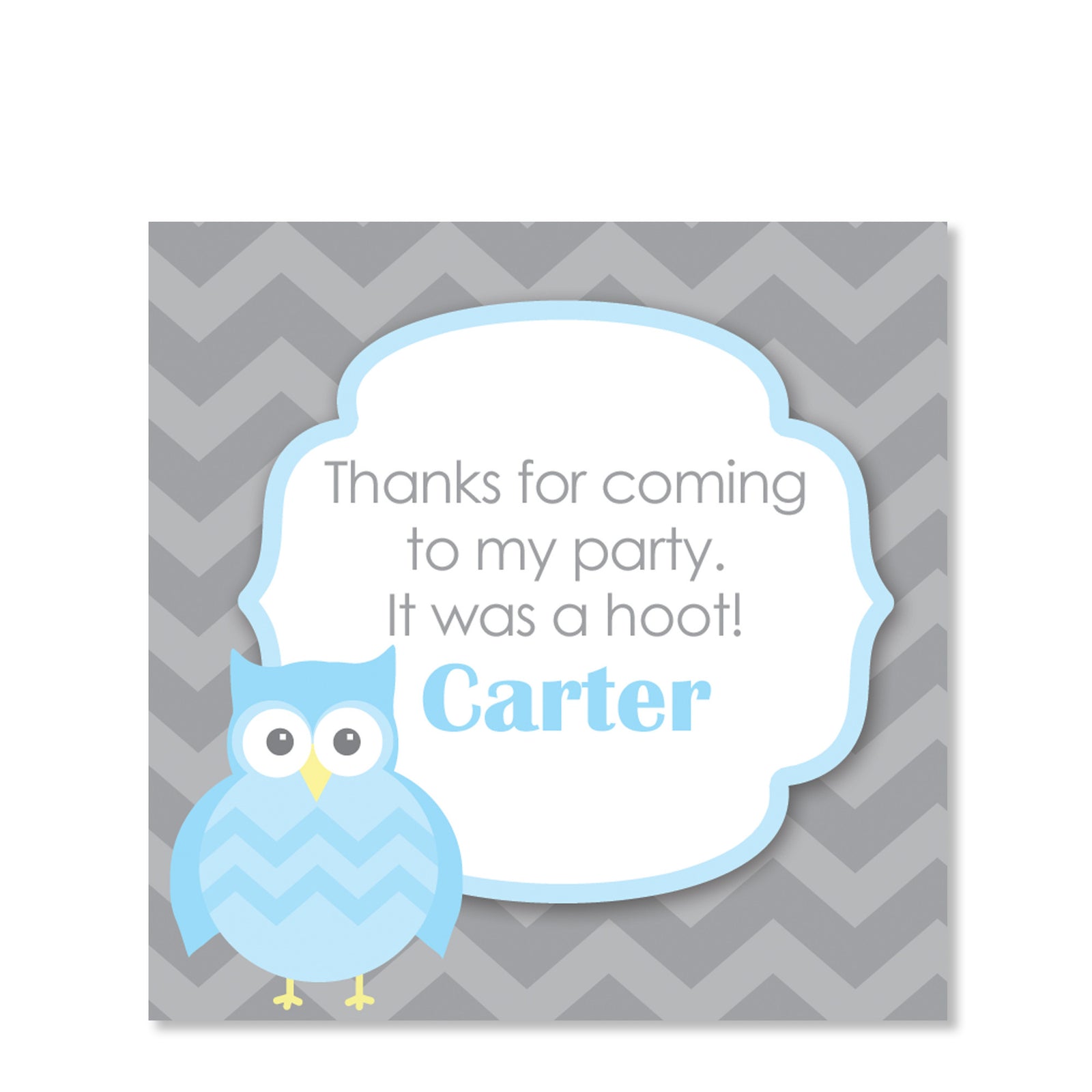Blue Owl Party Square Favor Sticker | Swanky Press