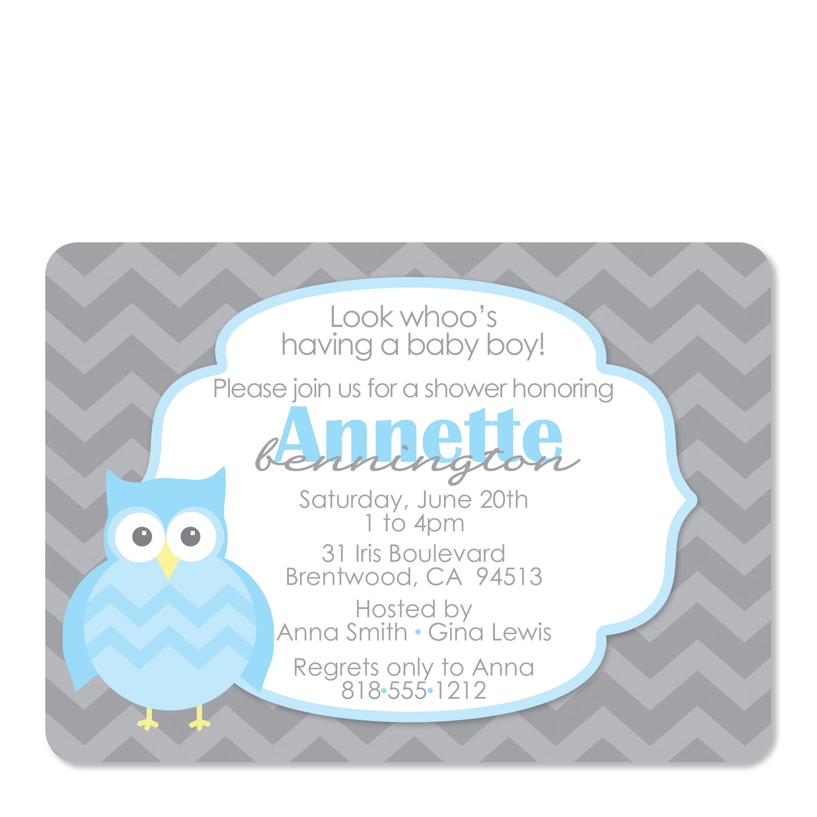Blue Owl Baby Shower Invitation