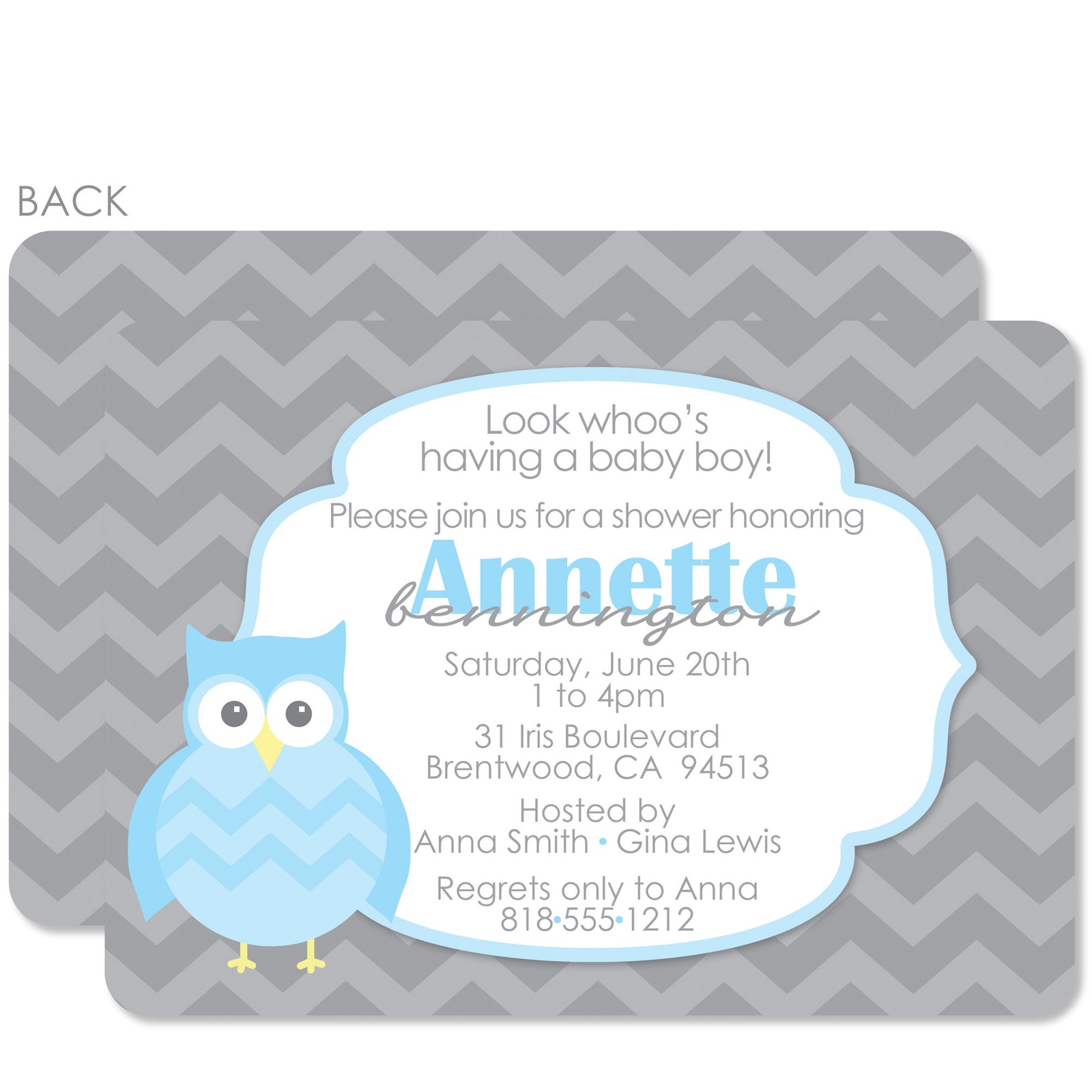 Blue Owl Baby Shower Invitation