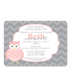 Pink Owl Baby Shower Invitation