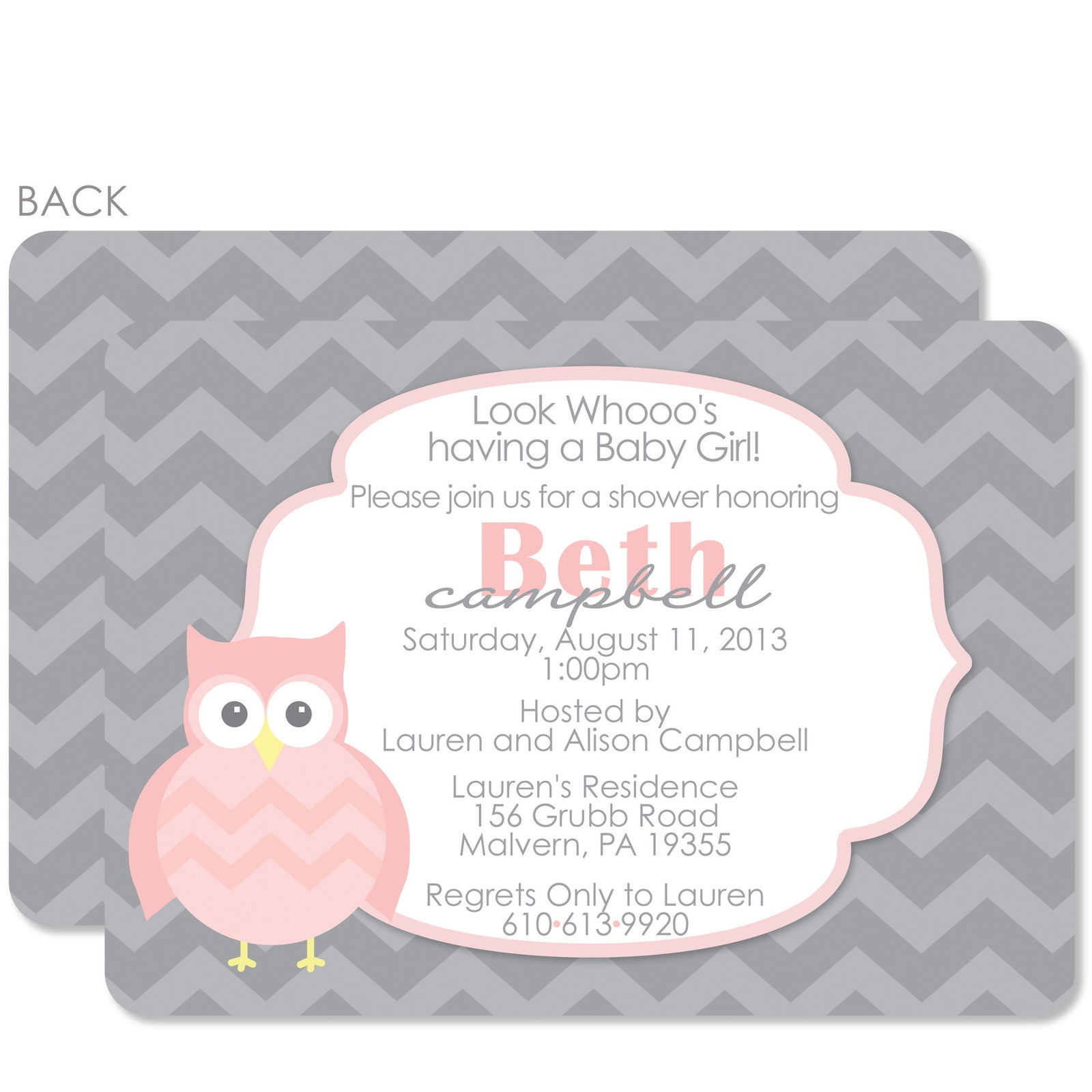 Pink Owl Baby Shower Invitation