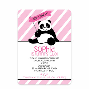 Pink Panda Birthday Invitation | Pipsy.com | Front