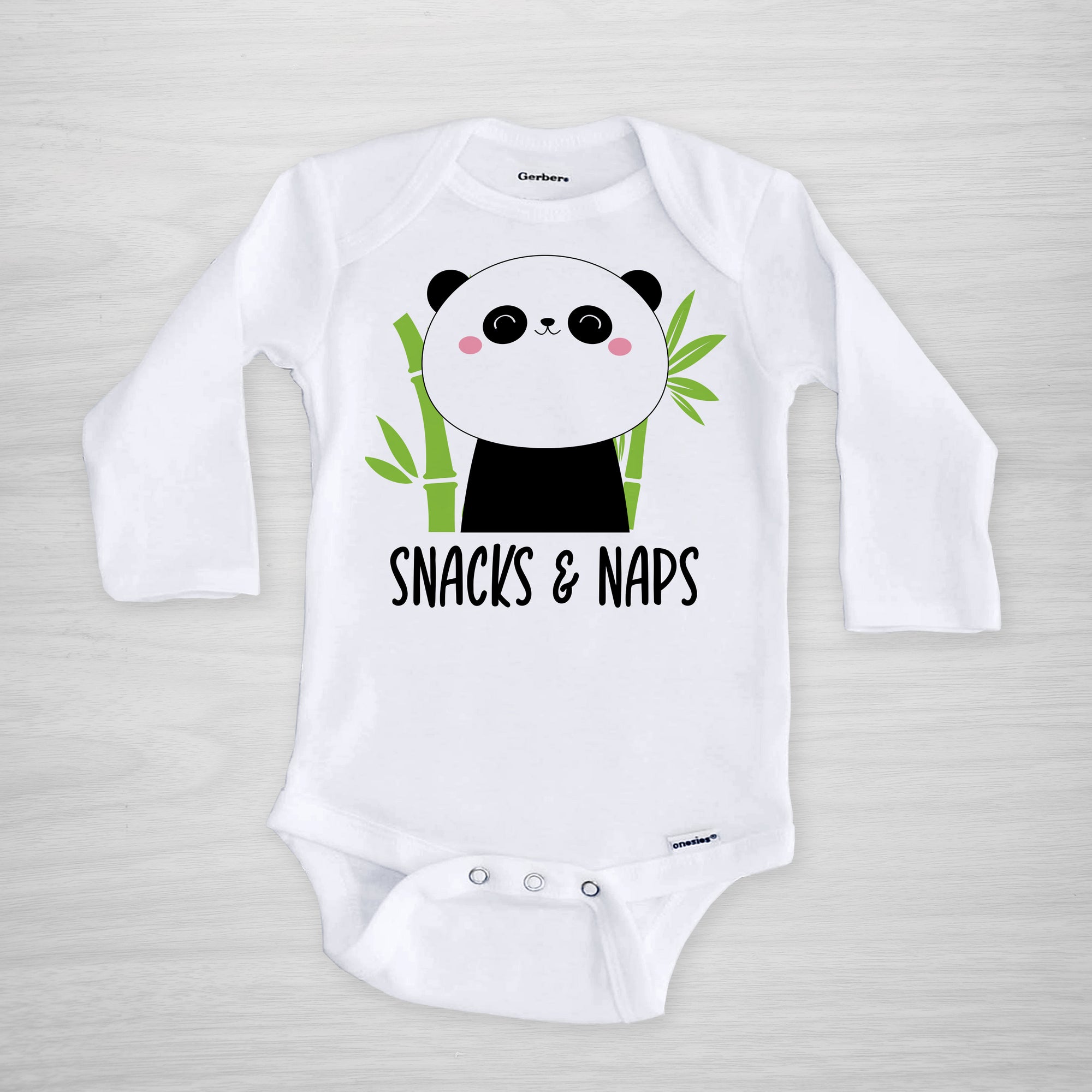 Panda Onesie "Snacks and Naps" long sleeved