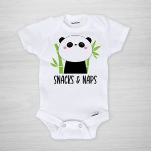 Panda Onesie "Snacks and Naps" short sleeved
