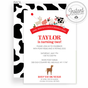 Farm Party Animal Birthday Invitation | DIY Instant Download | Templett Invitation | PIPSY.COM