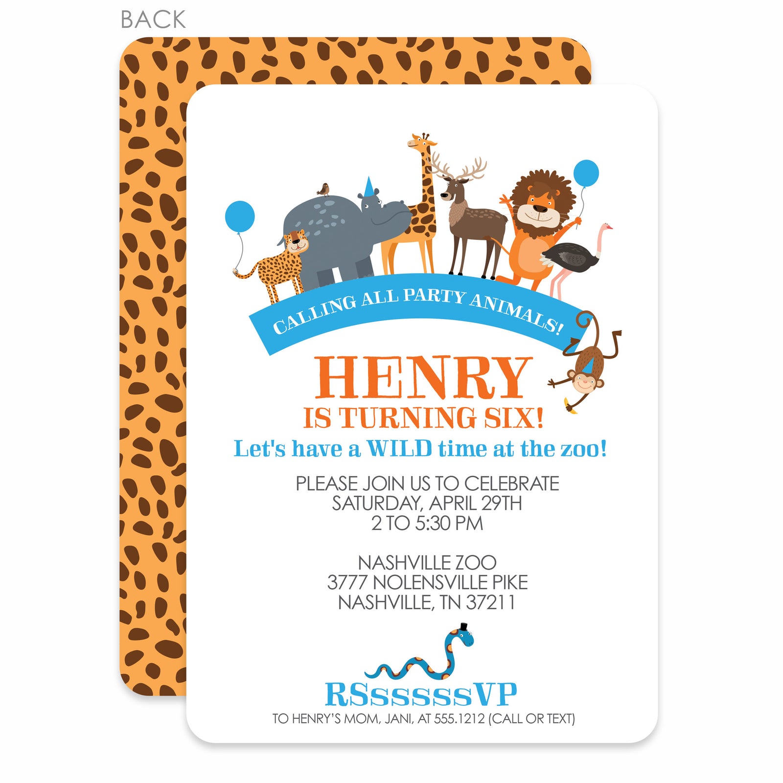 Party Animals Zoo Birthday Invitation | Pipsy.com | Blue