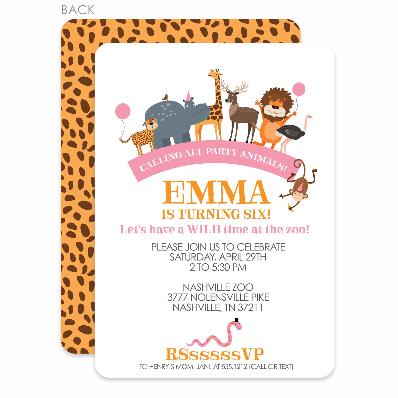 Party Animals Zoo Birthday Invitation | Pipsy.com | Pink