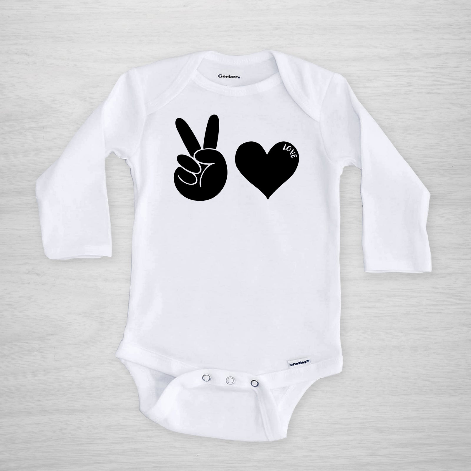 Peace and Love Gerber onesie, short sleeved