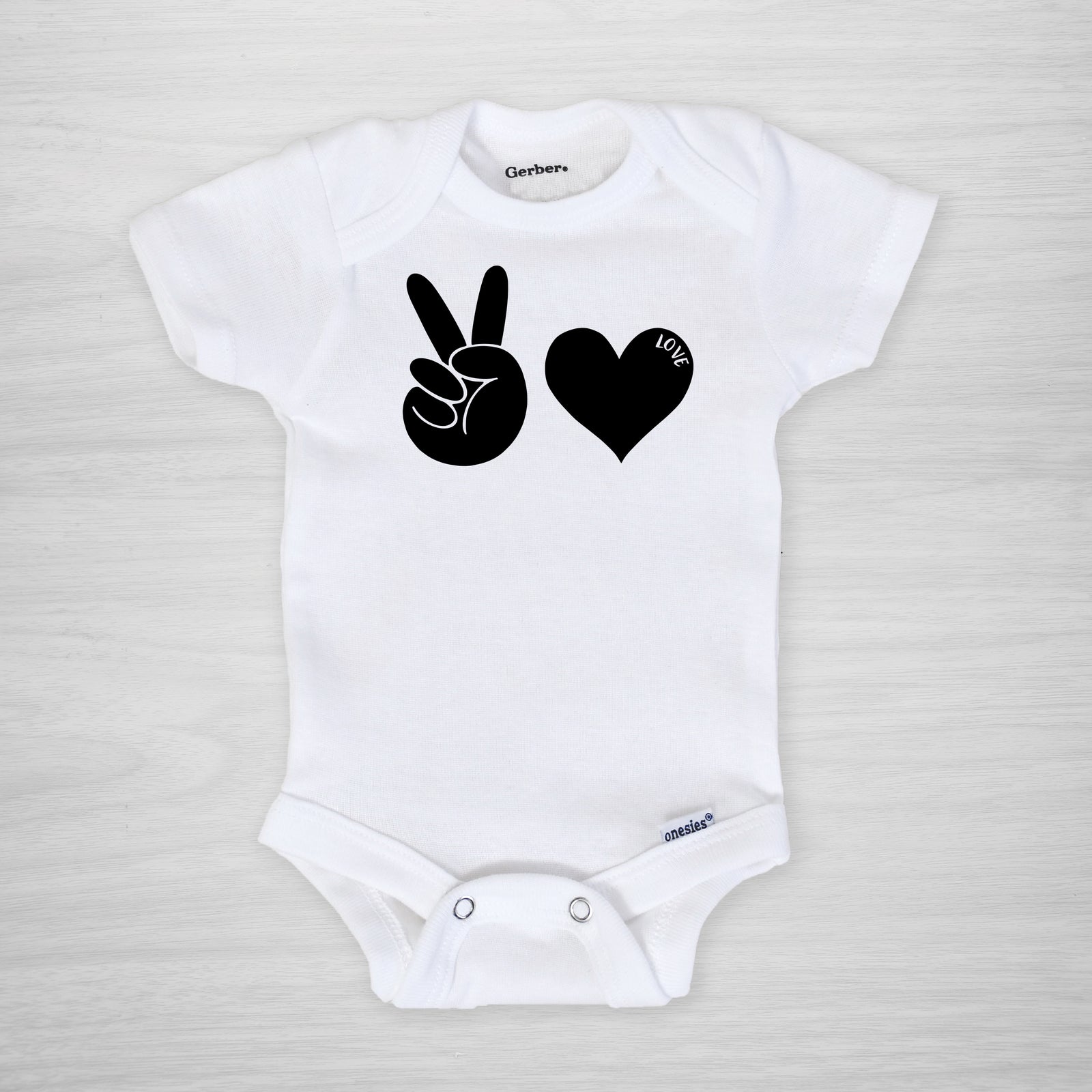 Peace and Love Gerber onesie, short sleeved