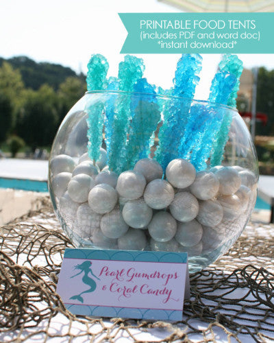 Mermaid Printable Food Tents for instant download