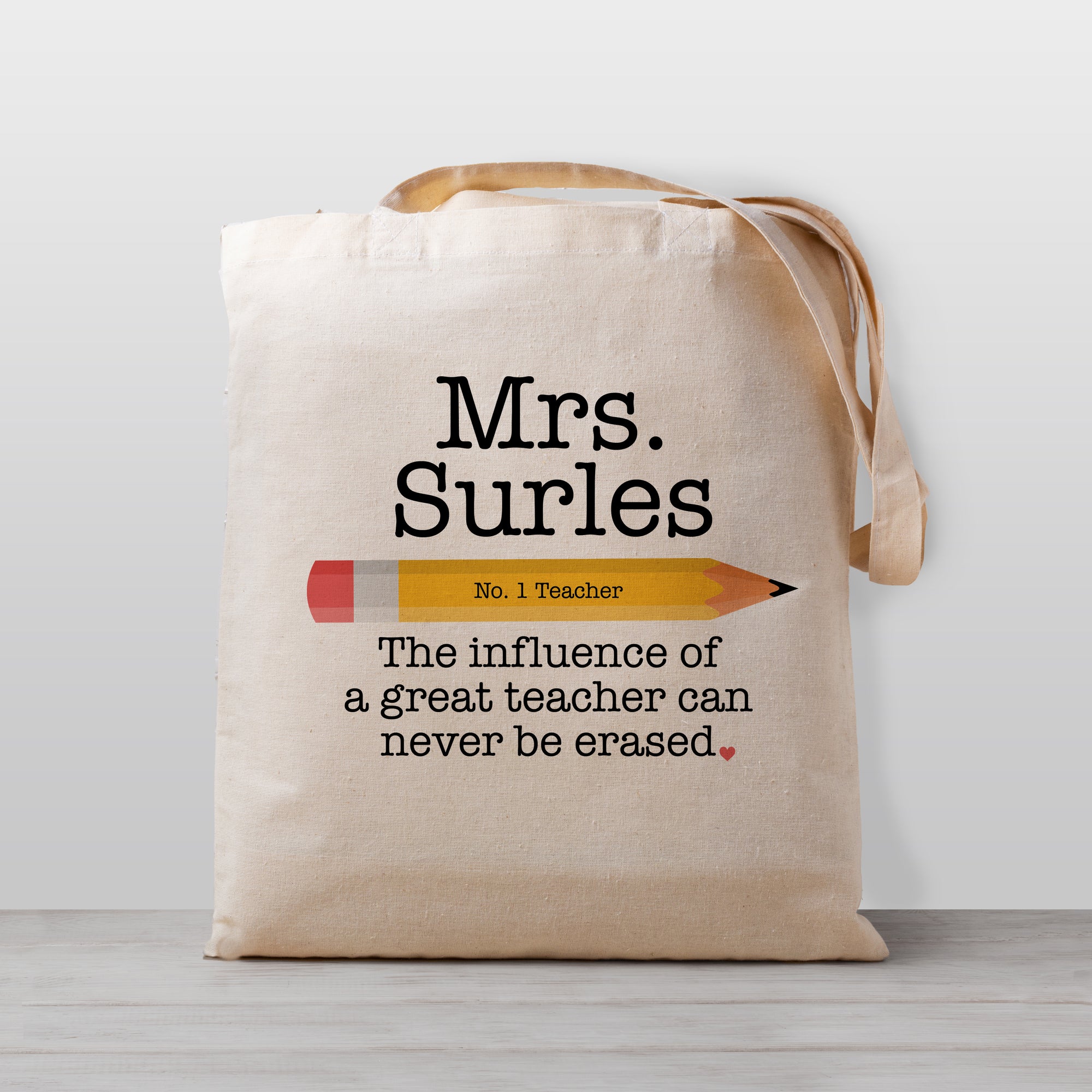 Teacher Gift, Pencil Tote Bag "The Infludence of a great teacher can never be erased", 100% Natural Cotton Canvas