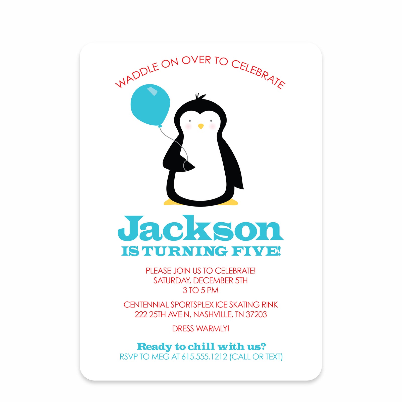 Penguin Party Birthday Invitation | Pipsy.com | Blue & Red