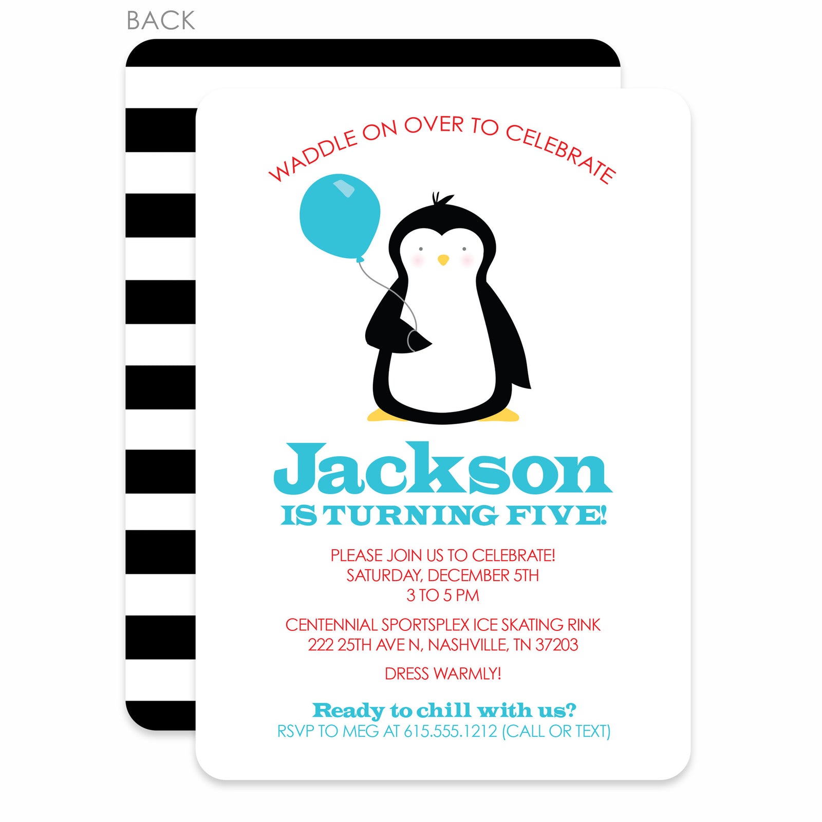 Penguin Party Birthday Invitation | Pipsy.com | Blue & Red