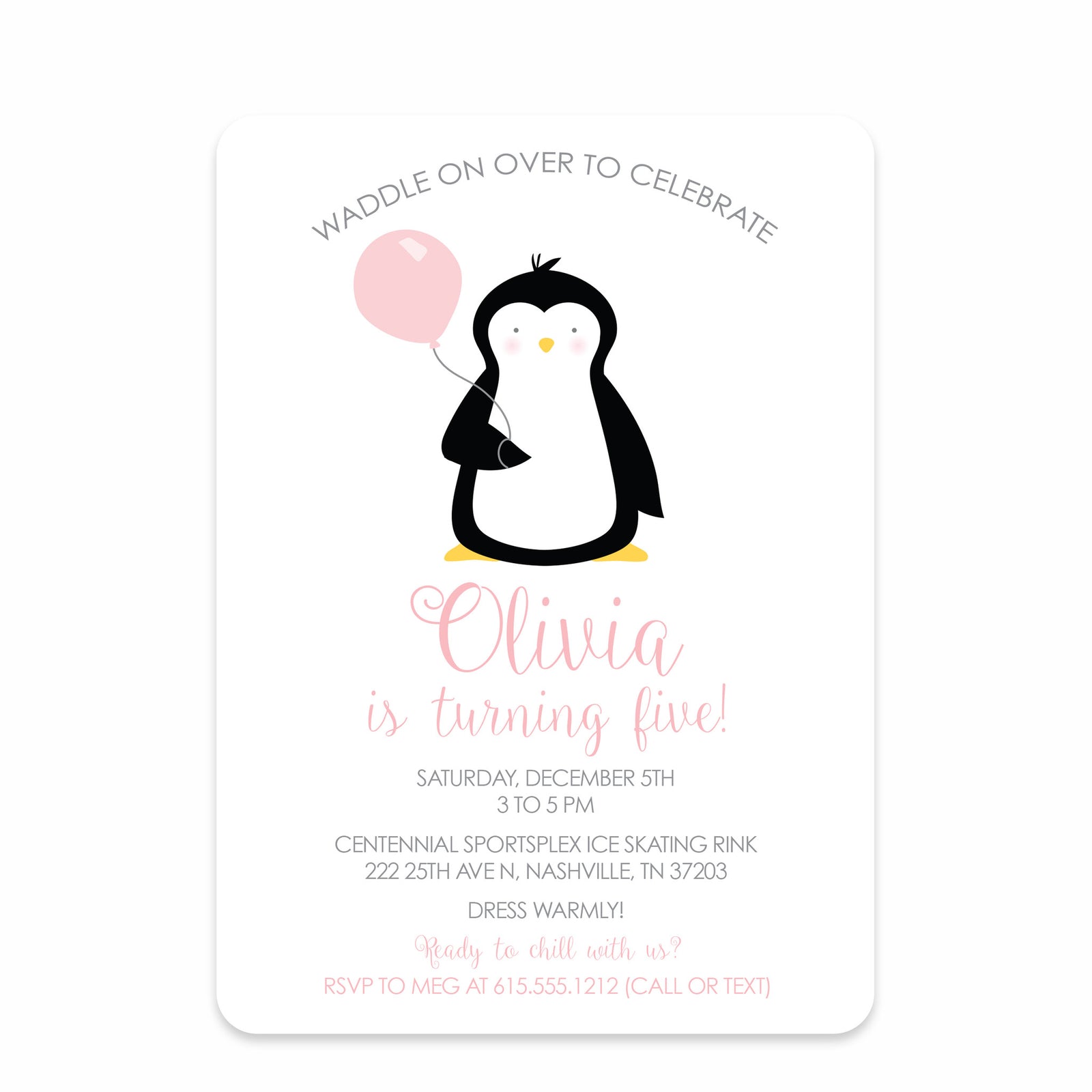 Penguin Party Birthday Invitation | Pipsy.com | Pink