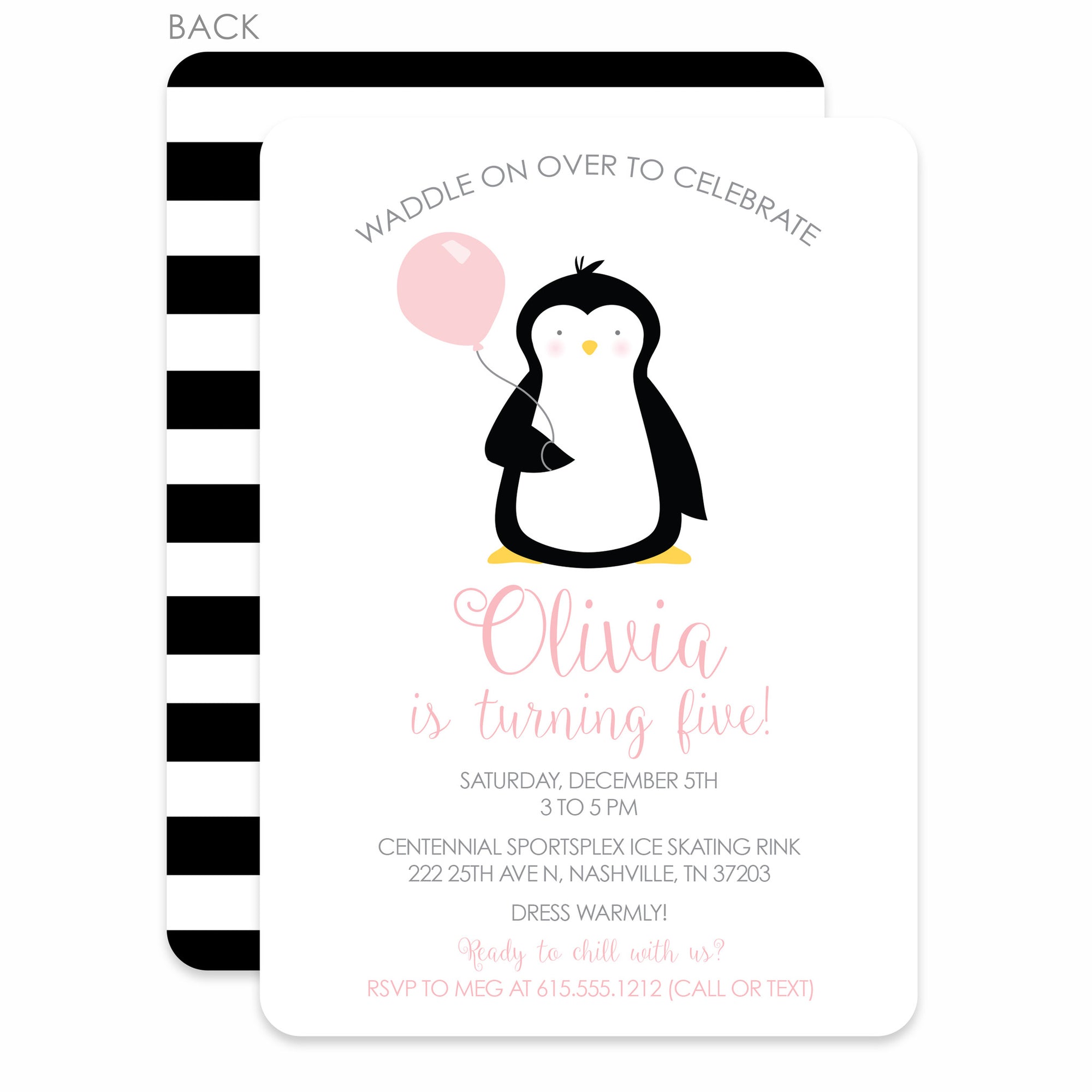 Penguin Party Birthday Invitation | Pipsy.com | Pink