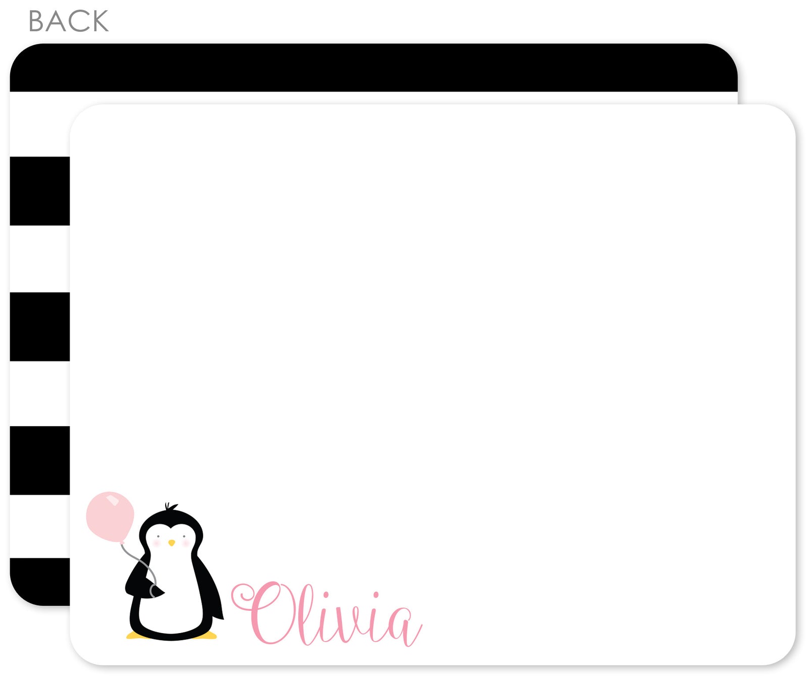 Penguin birthday flat notecards/ thank-you notes for a girl