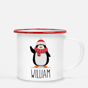 Christmas Camp Mug, Penguin with scarf, Personalized, Pipsy.com, red lip