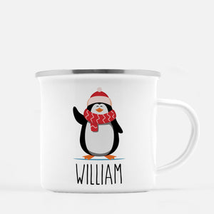 Christmas Camp Mug, Penguin with scarf, Personalized, Pipsy.com, red lip