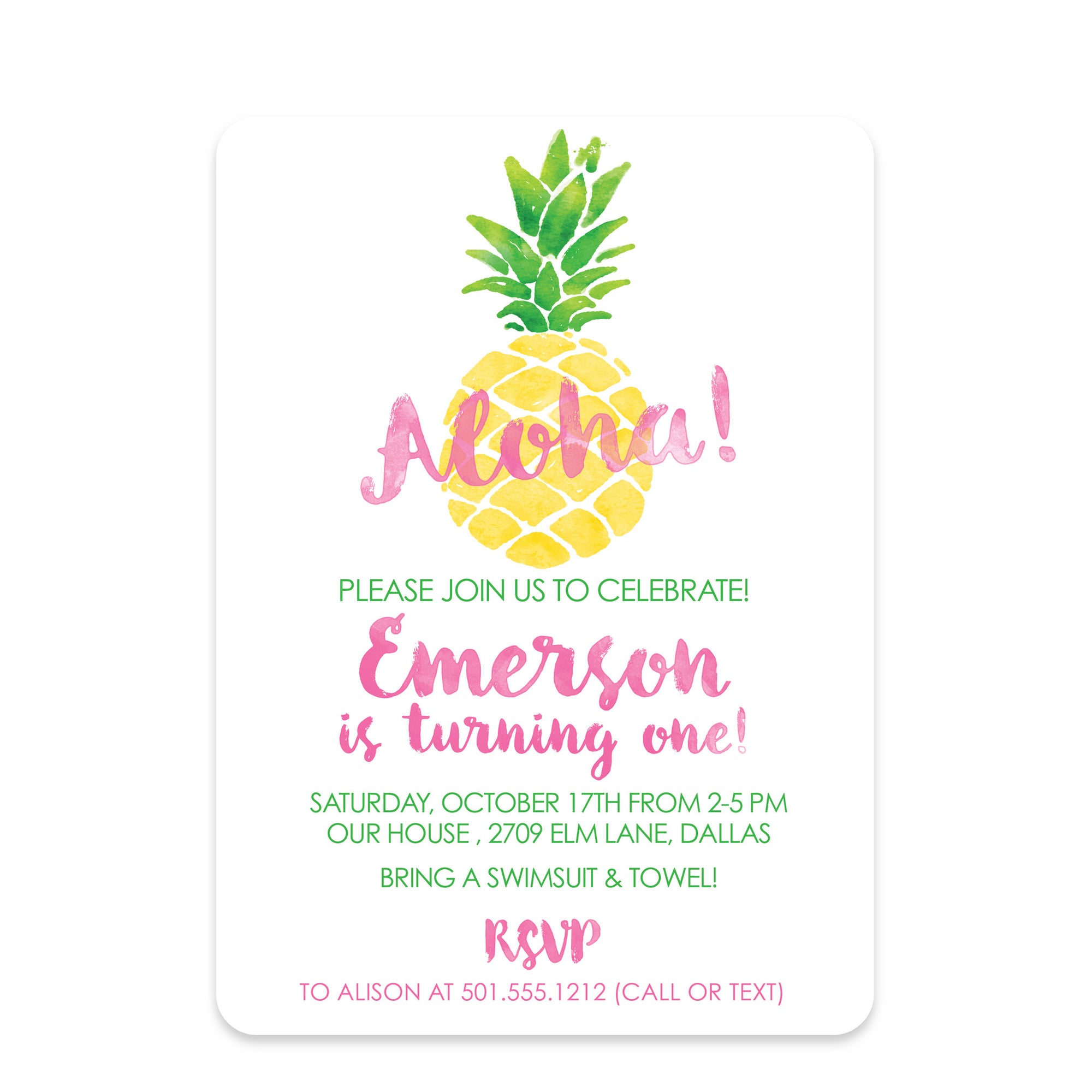 Pineapple Party Birthday Invitation | Pipsy.com | Front