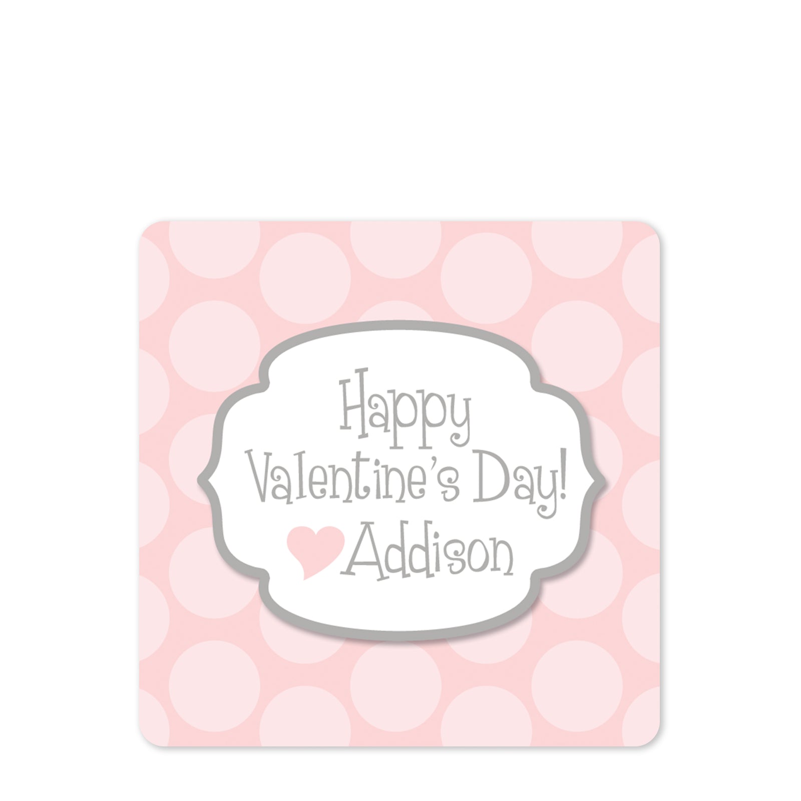 Pink And Gray Dots Valentine's Day Stickers | 2.5" Square Valentine's Day Sticker for candy bag | Classroom Party | Personalized stickers | PIPSY.COM