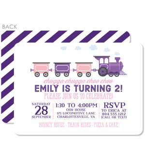 Train birthday party invitation, pink and purple | Pipsy.com