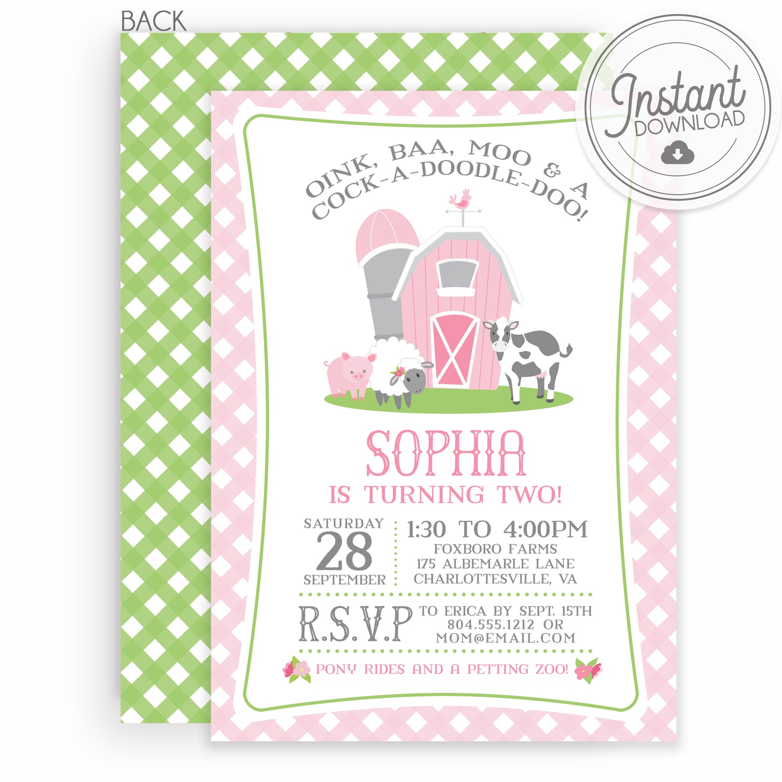 Pink Barn Farm Birthday Invitation | Instant Download | Editable File | Templett Invitation | PIPSY.COM
