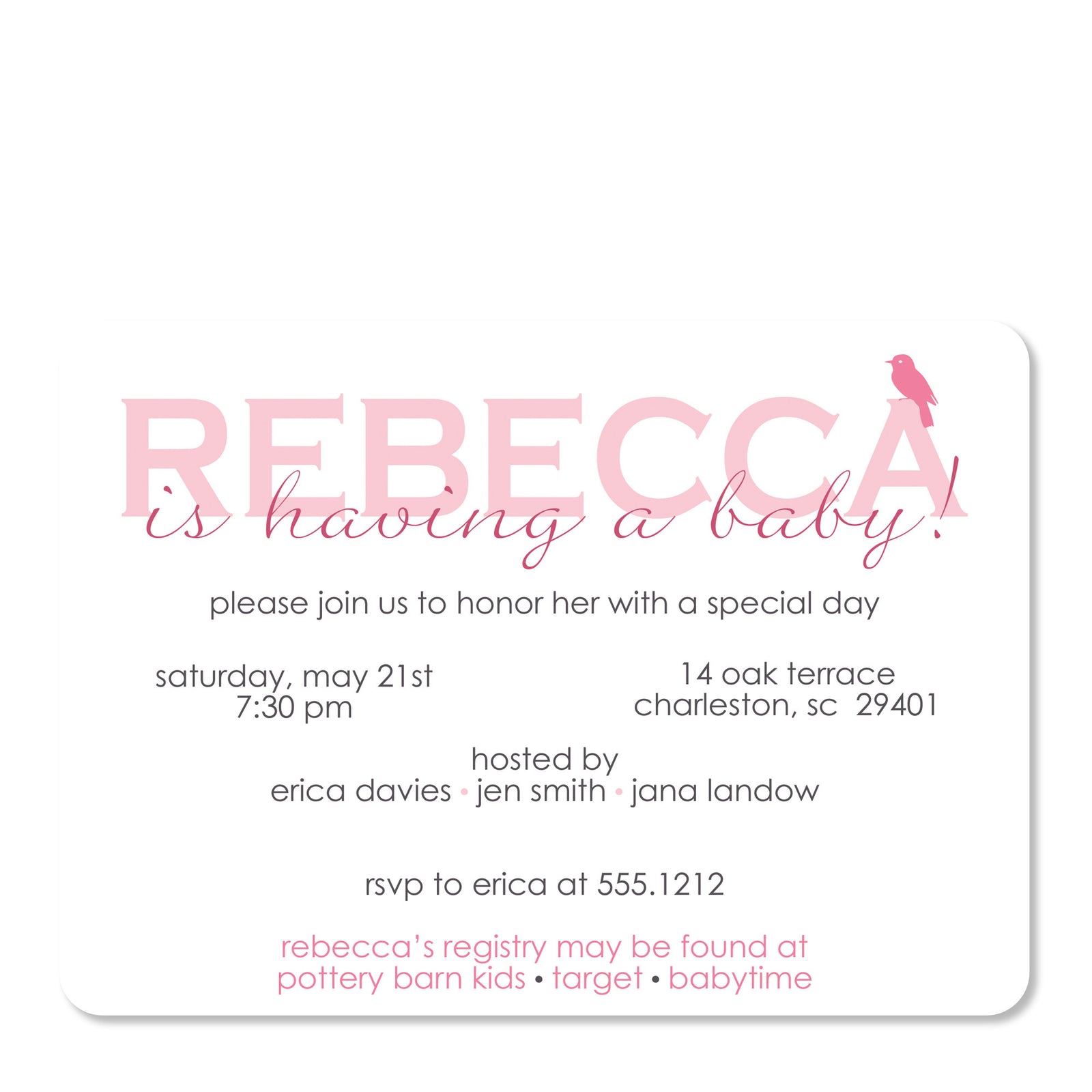 Bird Baby Shower Invitation, Pink (Printed)