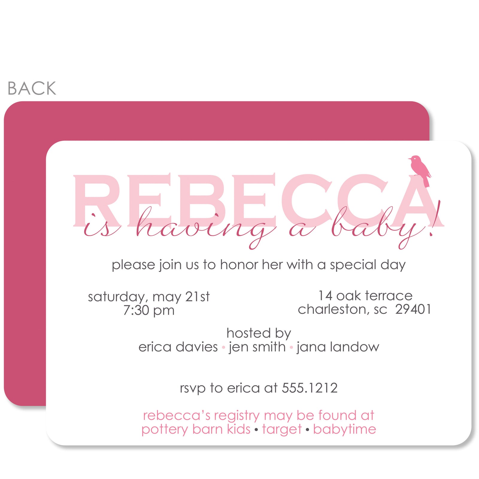 Bird Baby Shower Invitation, Pink (Printed)