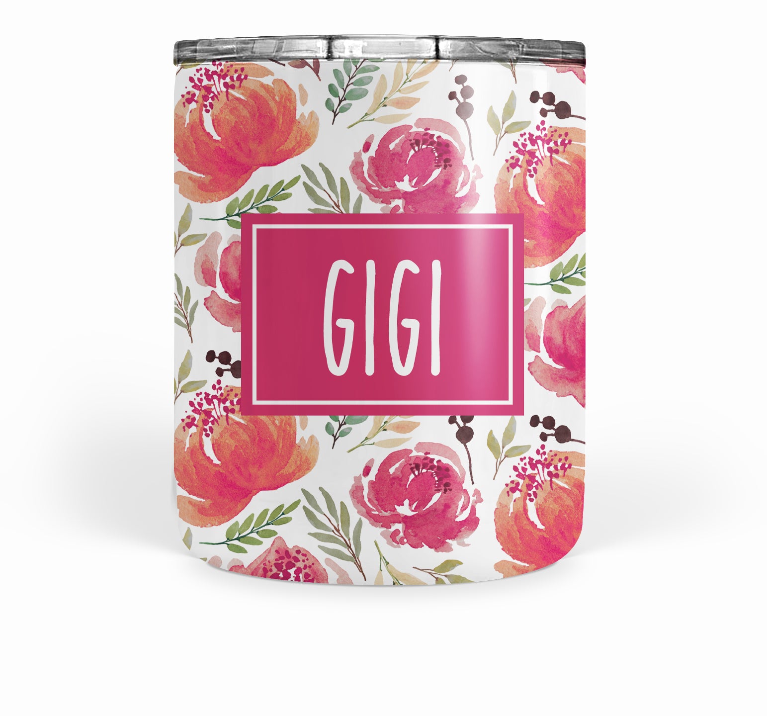 Pink Floral Watercolor Double Walled Stainless Tumbler (short)