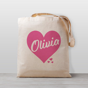 Big Heart Personalized Tote Bag, Adorable for every day or makes a great Valentine's Tote Bag, 100% Natural Cotton Canvas