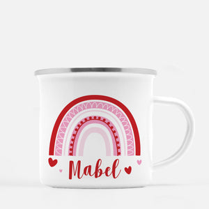 Pink Rainbow Personalized Camp Mug with Silver Lip, great for valentine's day