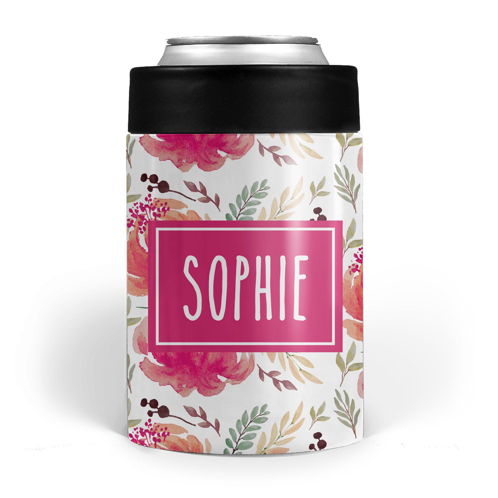 Pink Floral Stainless Steel Can Cooler