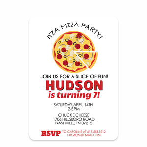 Red Pizza Party Birthday Invitation | Pipsy.com | Front