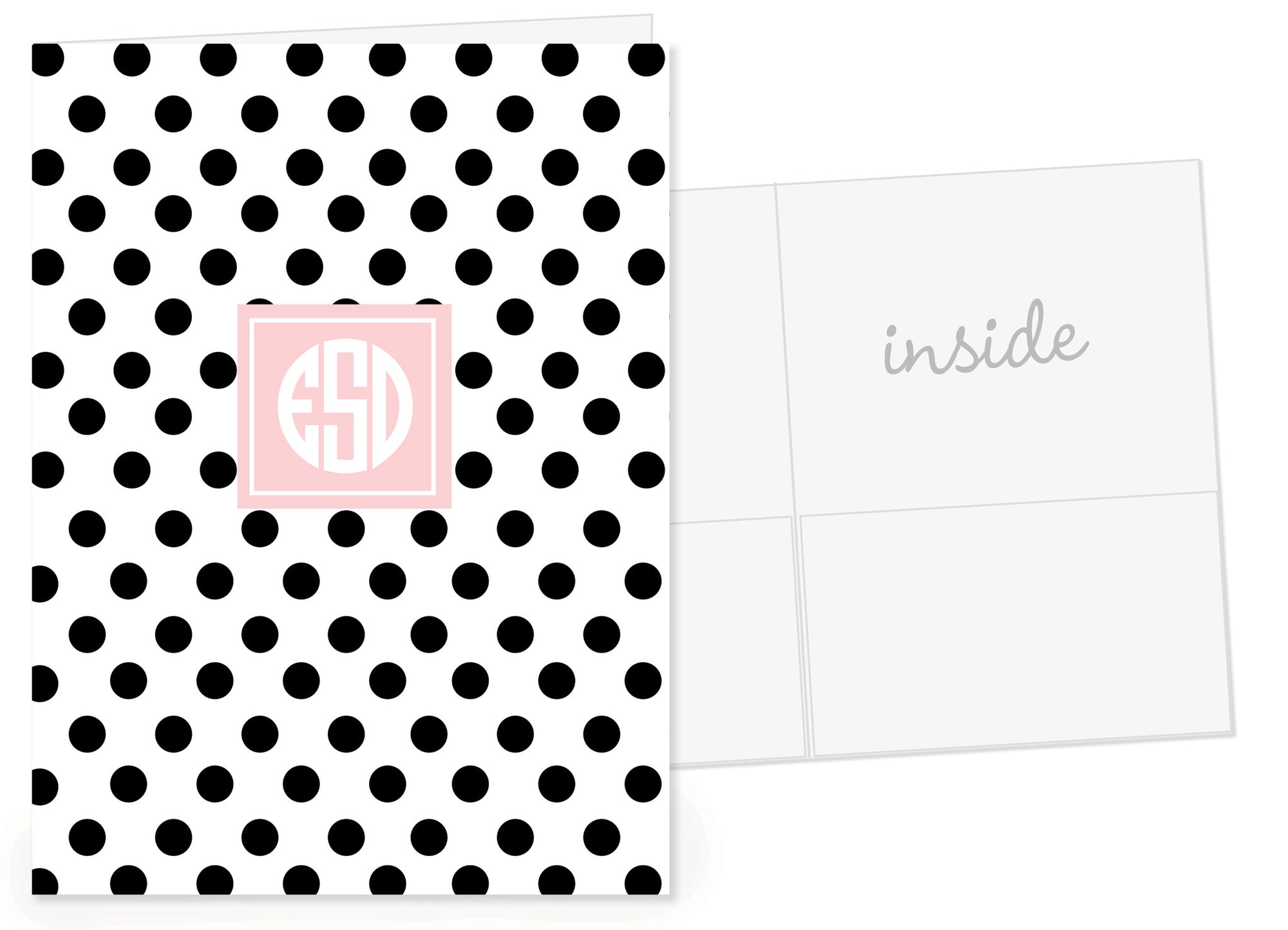 Polka dot folder with monogram-Swanky Press