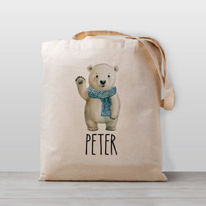 Polar Bear Tote bag, personalized with your child's name. Natural cotton canvas - perfect for daycare or preschool