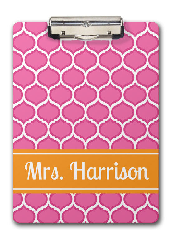 Personalized Teacher Clipboard, 2 sided, pop of pink with an orange accent