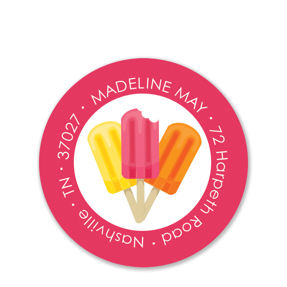 Pink Popsicle Party Return Address Sticker | Swanky Press | Round