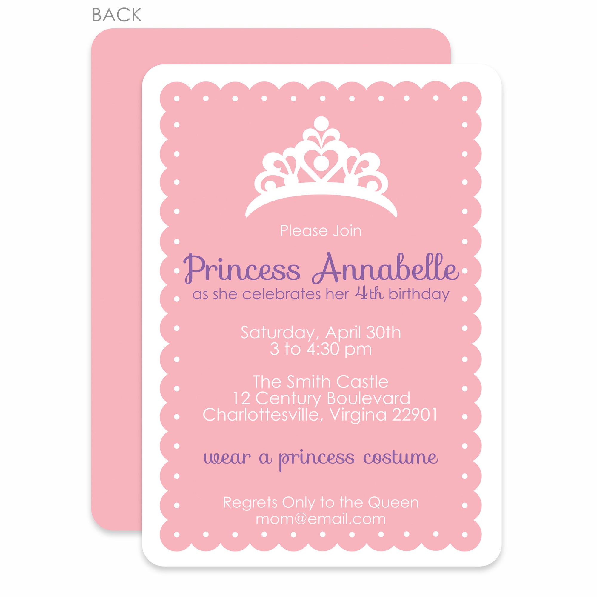 Princess Dress-up Party Birthday Invitation | Pipsy.com | Pink & Purple