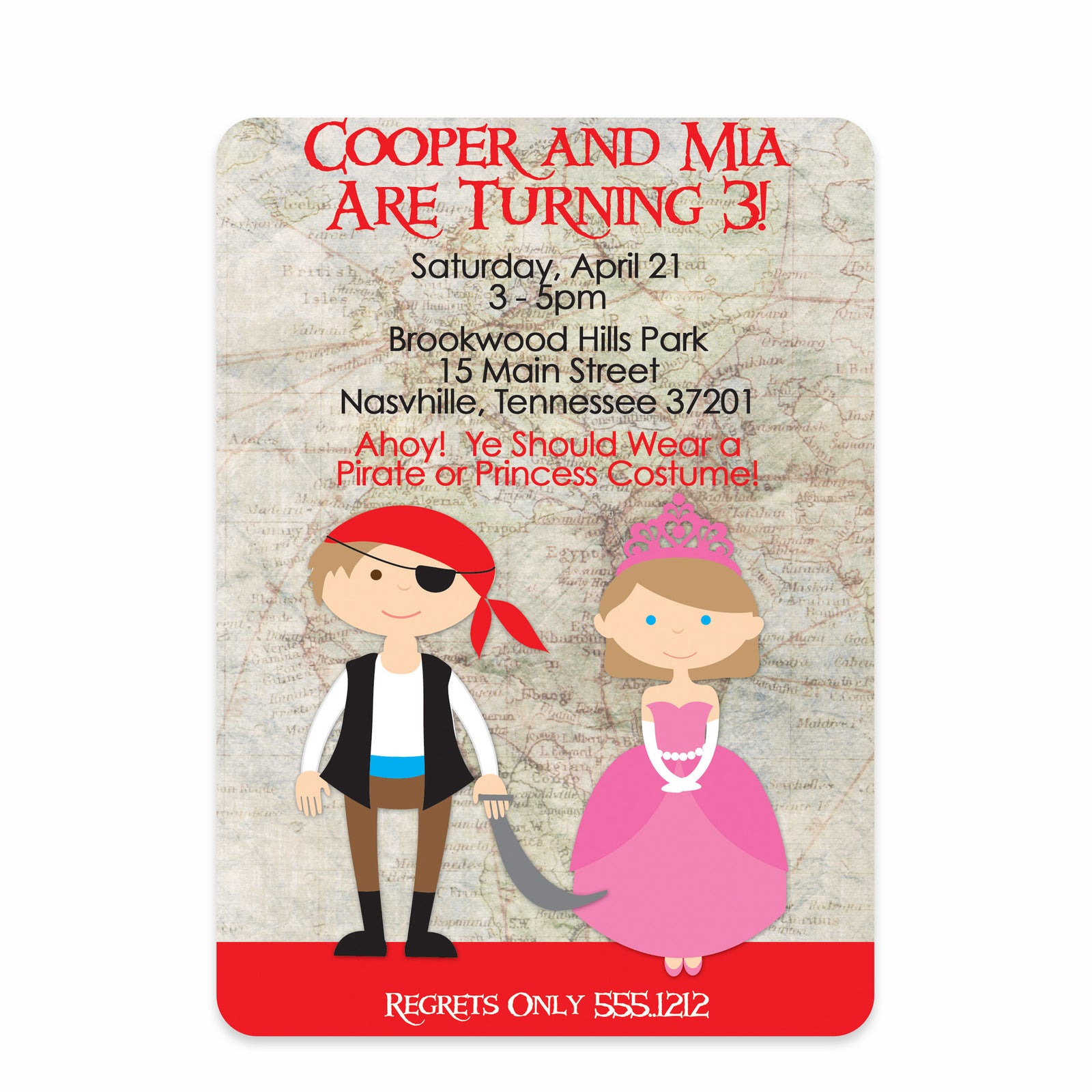 Princess and Pirate Party Birthday Invitation | Pipsy.com | Joint Party