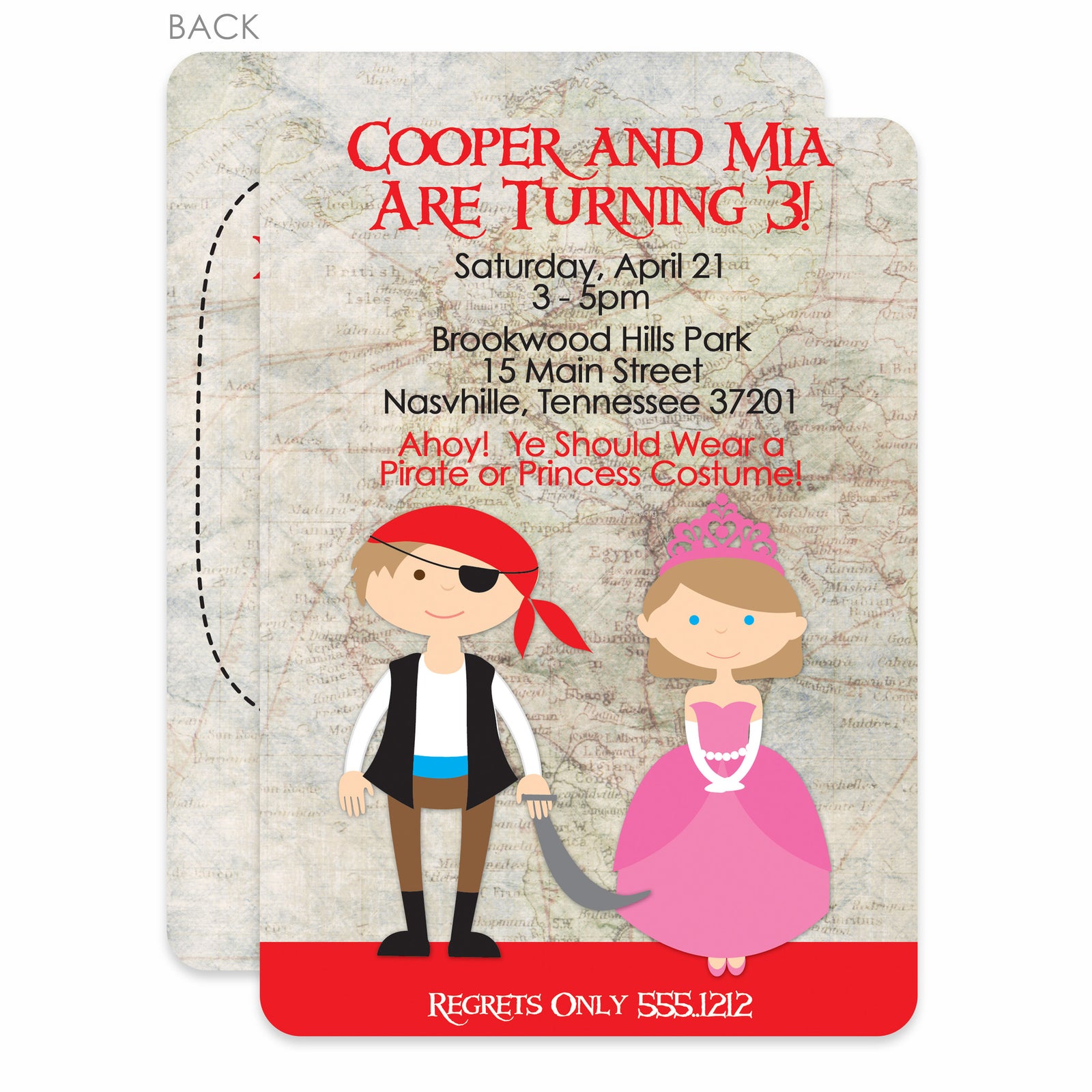 Princess and Pirate Party Birthday Invitation | Pipsy.com | Joint Party